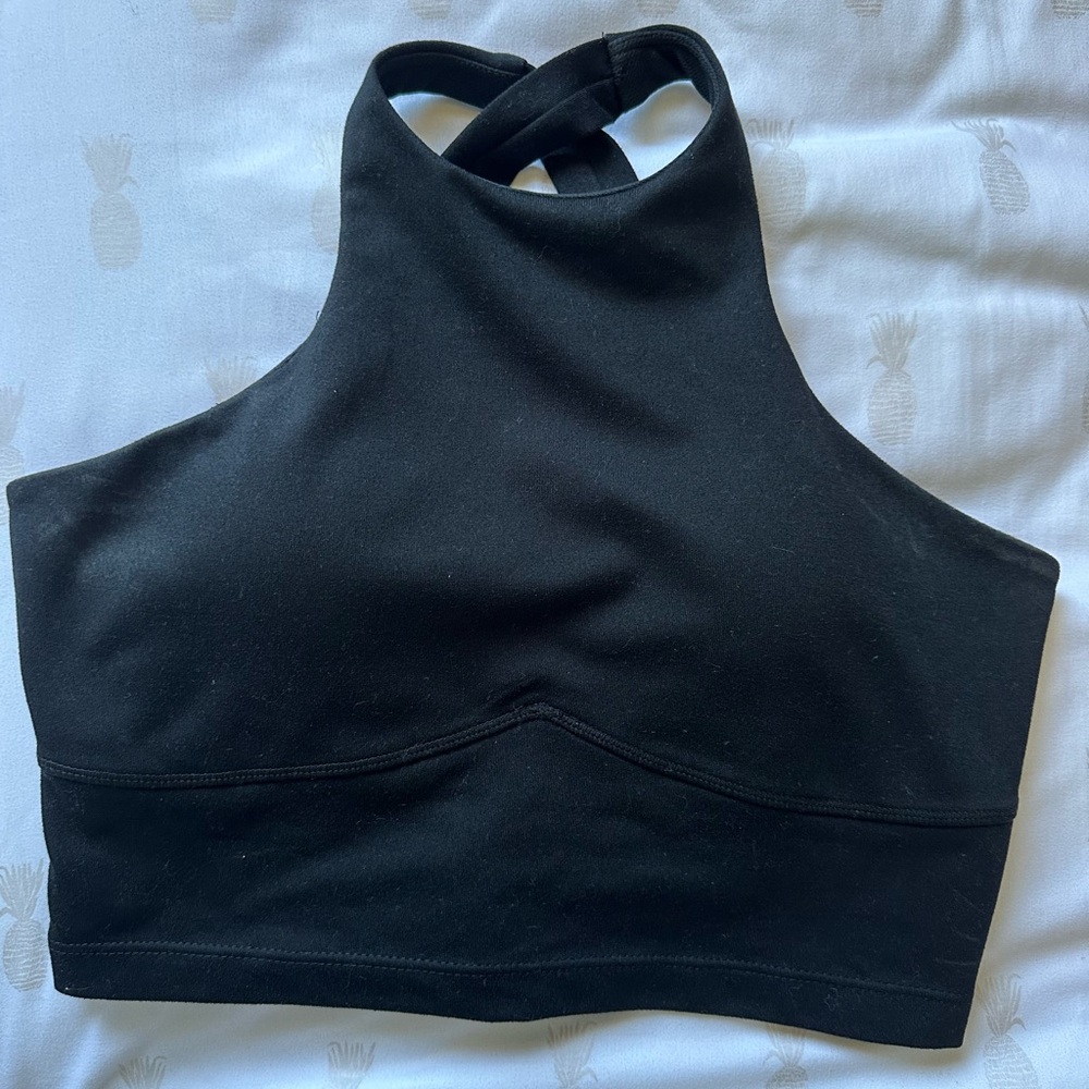 Popflex black crop top cross black bra, size small